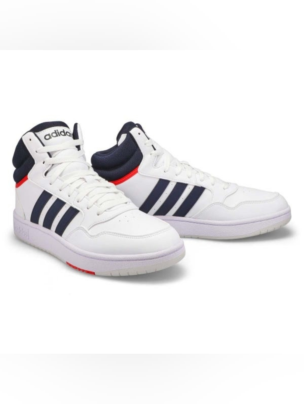 Adidas Hoops 3.0 Mid Men White High-Top Sneakers with Navy Stripes
